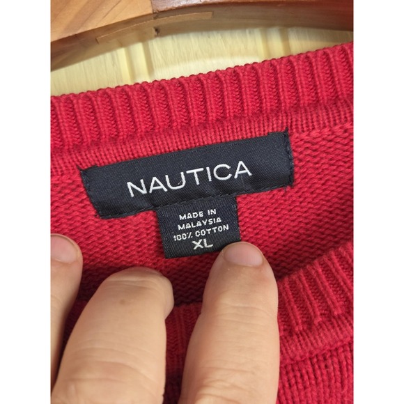 Nautica Sweater Mens XL Red Navy Stripe 100% Cotton Crewneck Pullover - Picture 6 of 8